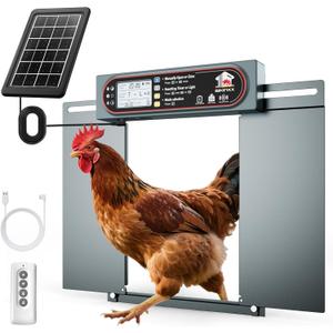 Automatic Chicken Coop Door with Horizontal Dual Opening, Remote & Manual Control, USB Backup, Predator-Proof Larger Opening Size House Door Solar Powered for Chicken, Duck and Poultry