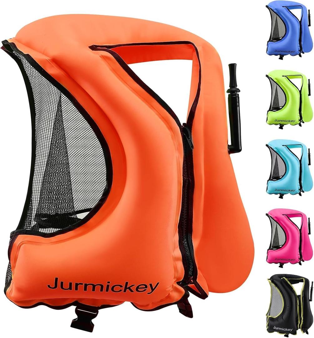 Snorkel Vest for Adults, Inflatable Snorkeling Vest for Men & Women, Portable Swim Jacket & Buoyancy Vest for Snorkeling, Swimming, Kayaking, Boating (Orange)