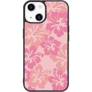 Pink Hibiscus Flower Phone Case for iPhone 11 Hibiscus Floral Case Cover TPU Bumper Hard Back Shockproof Preppy Phone Case Girly Women Phone Case Cover w/Four Leaf Lucky Clover Design