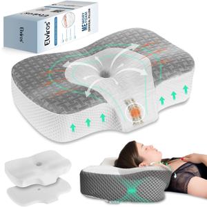 Elviros Cervical Memory Foam Neck Pillow for Side Sleeping, Orthopedic Pillows for Back and Stomach Sleepers, Adjustable Ergonomic Bed Pillow Pain Relief, CertiPUR-US, Grey