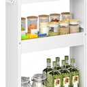 XYZLVSI Slim Storage Cart, 4 Tier Rolling Kitchen Cart on Wheels for Small Space, Narrow Laundry Bathroom Organizers Mobile Shelving Unit Metal Utility Cart with Handle, 5.9in Width, White