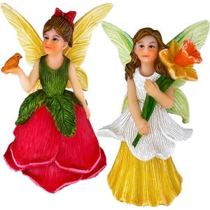 Mood Lab Fairy Garden Figurines - Flower Fairies Set (2 pcs) - Narcissus & Rose - Miniature Decorative Statues & Accessories - Outdoor & Indoor Garden Decor