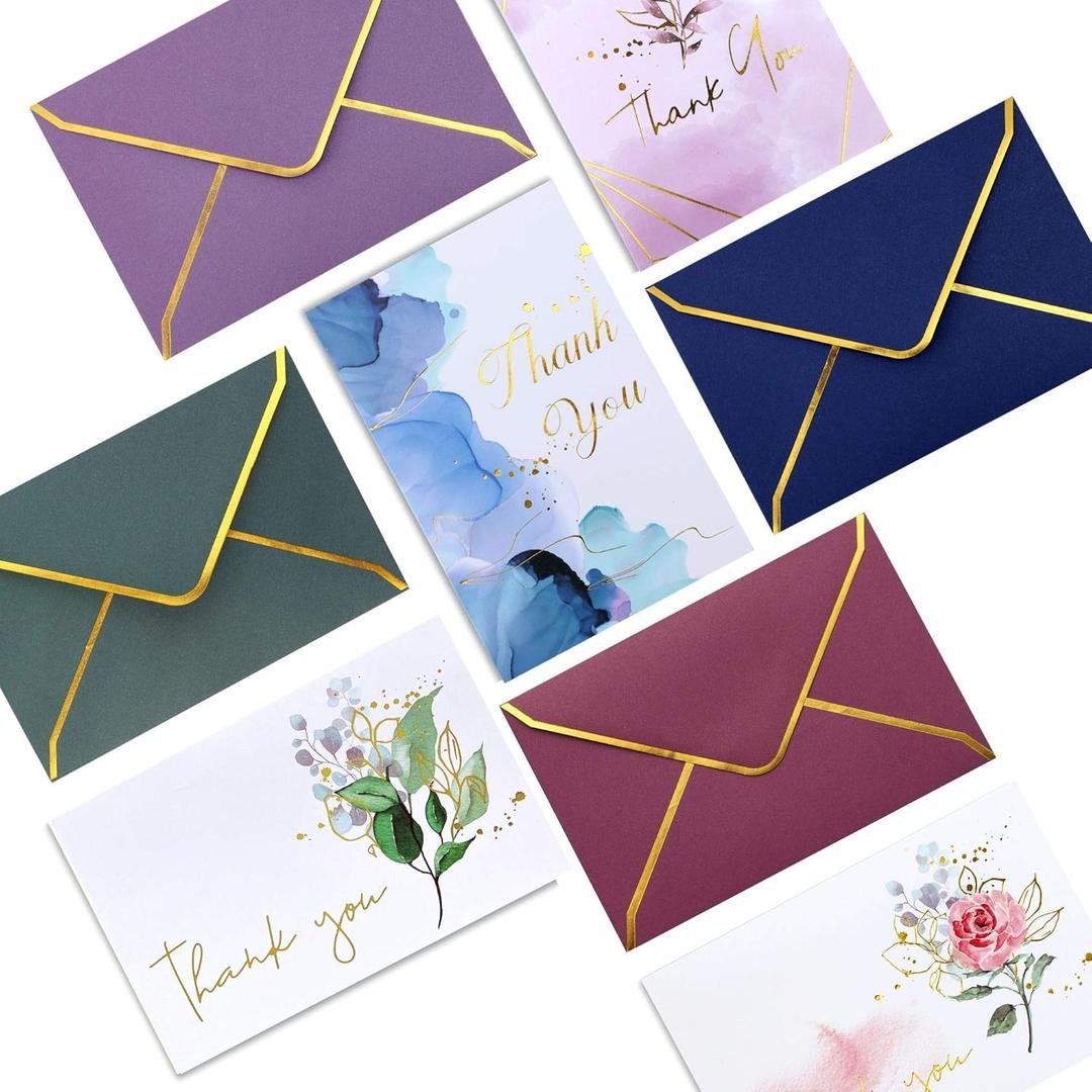 Winoo Design Heavy Duty Thank You Cards with Envelopes - 36 PK - Gold Thank You Notes 4x6 Inches Baby Shower Wedding Cards Small Business Graduation Funeral Bridal Shower (Assortment)
