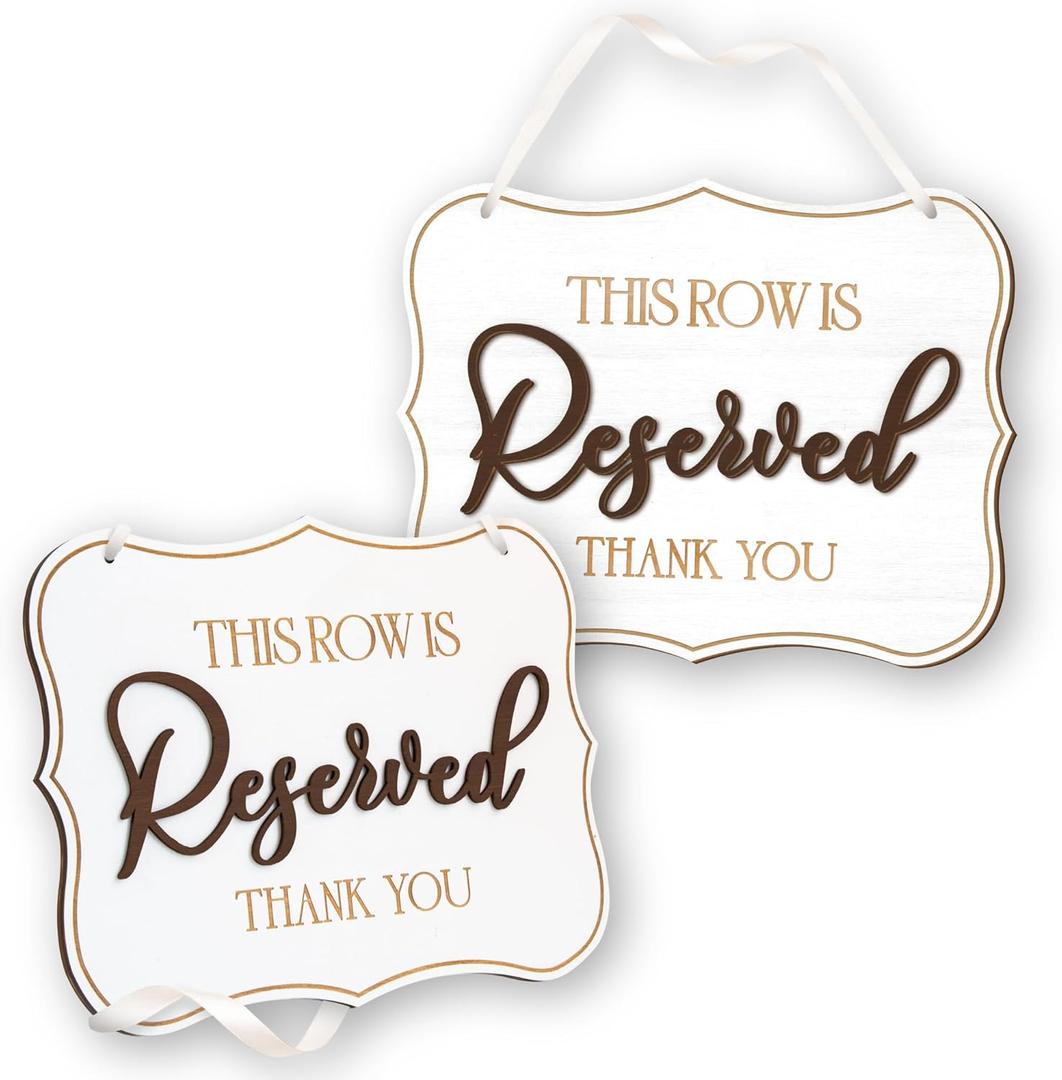 This Row Is Reserved Signs For Wedding Chairs - Set Of 2 Wooden Reserved Row Signs For Wedding Receptions, Rustic Reserved Seating Signs For Restaurant, Bridal Shower, Parties (white)