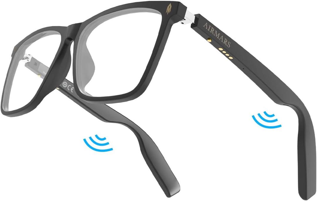 AIRMARS Smart Glasses for Men and Women, Builtin Speaker and Microphone, Photochromic Blue Light Filtering Lenses, UV Protection Polarized Bluetooth Sun Glasses (Transparent)