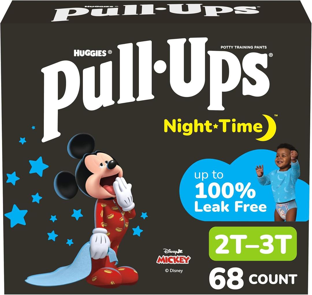 Pull-Ups Boys' Night-Time Potty Training Pants, Size 2T-3T Overnight Training Underwear (16-34 lbs), 68 Ct