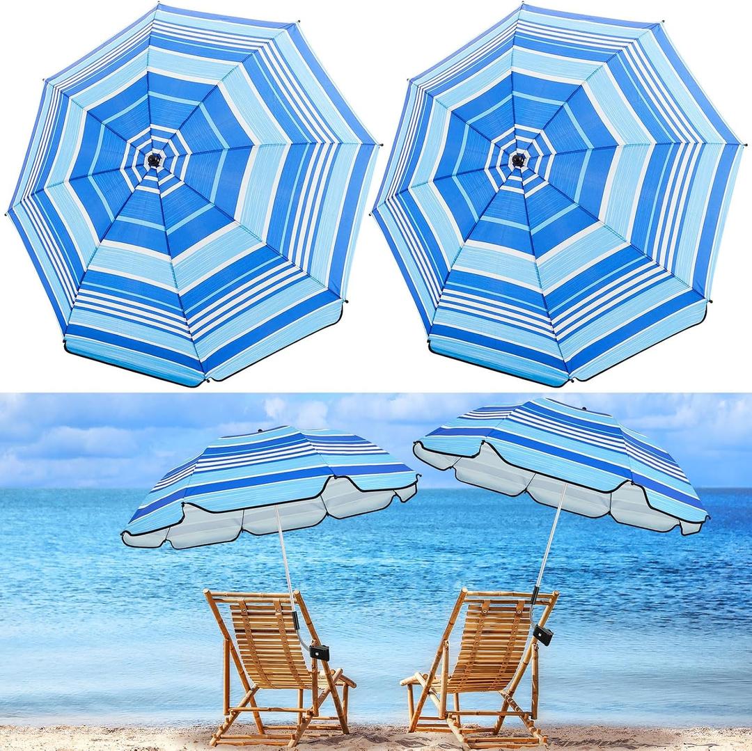 Buryeah 2 Pcs Automatic Chair Umbrella with Universal Clamp 44" UPF 50+ Portable Clamp on Beach Chair Adjustable Wheelchair Umbrella for Outdoor Patio Parasol