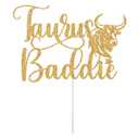 2 x Taurus Baddie Cake Topper, Taurus Birthday Cake Topper, April May Birthday Decorations, Constellation Party Decor, Zodiac Horoscope Bday Party Decorations Gold Glitter