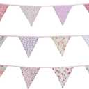 10M/32Ft Triangle Bunting Banner, 36 Pcs Cotton Fabric Flags Pennant Garlands for Birthday Party, Wedding, Baby Shower, Outdoor and Home Decorations (Pink)