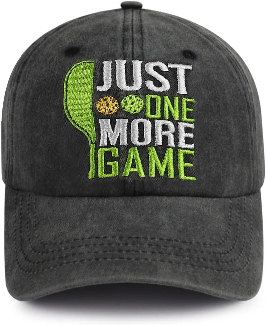 Pickleball Hats for Men Women, Funny Adjustable Embroidered Just One More Game Baseball Cap (Gray)