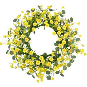 Pinkpum 22" Daisy Eucalyptus Wreath for Front Door, Artificial Spring Summer Floral Wreath for Front Door, Home Farmhouse Wedding Wall Window Decor