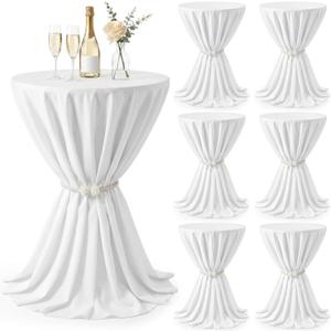 Moukeren 6 Pack Cocktail Table Covers with Magnetic Buckle, 5ft x 5ft Round Cocktail Tablecloth Tables Skirt for High Top for Wedding Party Banquet Bar Reception Decoration White