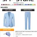 JPF Men's 2 Piece Slim Fit Suit Set, Two Button Solid Jacket Pants with Tie Suits for Men (Blue, M)