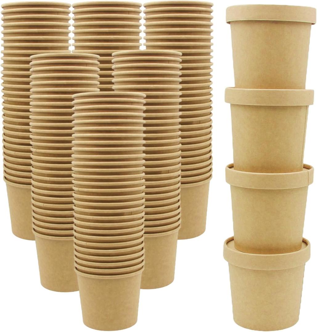 60 Pack 12 oz Kraft Paper Soup Containers with Lids, Disposable Ice Cream Cups, Microwave and Freezer Safe To Go Food Storage Bowls for Parties, Christmas, Takeout, Picnics