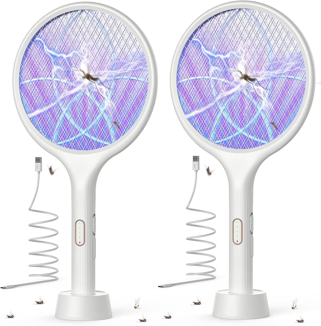 YISSVIC Electric Fly Swatter 4000V Bug Zapper Racket Dual Modes Mosquito Killer with Purple Mosquito Light Rechargeable for Indoor Home Office Backyard Patio Camping