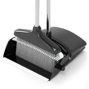 Broom with Dustpan Combo Set 54 Long Handle Household Dust Pan for Home Office Kitchen Cleaning Black & Grey