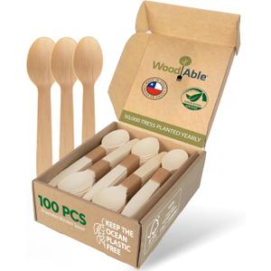 Disposable Wooden Cutlery Set - 100% Home Compostable - 100 Spoons 6.5", Bamboo Utensils Alternative, Eco-Friendly, Organic, Sustainable and Carbon Neutral Certified