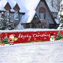 BlissYard Merry Christmas Banner 118x20 Inches Santa Claus Snowman Trees Gifts Snowflakes Design Holiday Wall Hanging Indoor Outdoor Christmas Backdrop Winter Porch Decoration