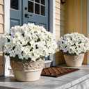 16 Bundles Artificial Flowers for Front Door, Fake Silk Azalea Bouquet Silk Flowers for Outside UV Resistant Realistic Faux Plants for Planter Farmhouse Patio Garden Walkways Home Decor (White)