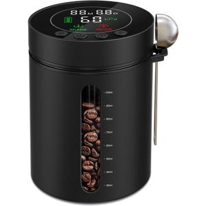 Automatic Vacuum Coffee Canister, 1.3L Airtight Food Storage Containers with Smart Pressure Sensor, Electric Coffee Bean Container Rechargeable with LED Display Window for Home Kitchen Food Storage (Black)
