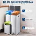 Garvee 3in1 Trash Can, 16 Gal Triple Compartment Garbage Cans for Kitchen, Stainless Steel Trash and Recycle Bin Combo with Lid, Plastic Inner Buckets, Foot Pedals for Office Home, Silver