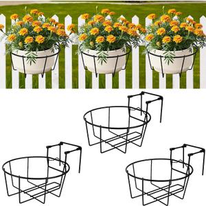 Adjustable Hanging Railing Planter, 3 Pack Fit 1.5 to 4.5 Inches Railing, Weather-Resistant Metal Balcony Rail Planters, Work for Outdoor Fence Deck Garden Patio Halloween Christmas Decor