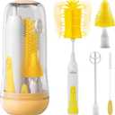 Electric Bottle Brush Cleaner, Portable Electric Baby Bottle Brush Cleaner for Travel, Rechargable Travel Bottle Cleaner Kit with Nipple & Straw Brush, Perfect Mom Essentials After Birth Gift, Yellow (Round Model for Home Use)