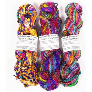 Recycled Banana Silk Yarn - 300g Pack of 3 | Hand-Spun Natural Fiber Skein for Knitting, Crochet, Weaving & Craft Projects - Soft Art Yarn Made from Viscose Banana Fibers - Single Skein