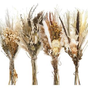 Layhit 4 Pack Large Size Boho Dried Flower Bouquet 15-17 Inch Wedding Handmade Dry Flowers for Vase Crafts DIY Photo Boutonniere for Men Floral Plant for Bridesmaid Gift Birthday Decor (Classic)