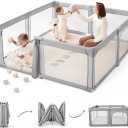 Sweeby Baby Playpen, 59x59 Inch Gate Foldable for Babies and Toddlers, Extra Large With Door Play Yard for Fence Indoor and Outdoor, Gray