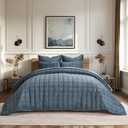 EverGrace 3 Pieces Luxurious Velvet Quilt Queen Size, Ultra Soft Bedspread Coverlet Set, Double Box Stitch Lightweight Velvet Comforter for All Season with 2 Shams, Stormy Blue, 92"x96"