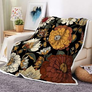 Boho Floral Botanical Throw Blankets, Mid Century Morden Plant Abstract Bohemian Flowers Tropical Leaves Cozy Warm Bed Couch Blanket, White Fleece Flannel Throws to Decorate Room and Bedroom (60X80)