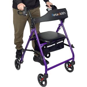 Foldable Rollator Walker with Seat for Seniors, Easy Folding & One-Hand Carry, Walkers for Seniors-All-Terrain Wheels, Height Adjustable Lightweight Rolling Walker for Elderly, Purple