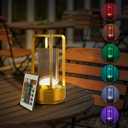 Portable Metal Table Lamp with Remote Control - 16 Color Rechargeable Cordless LED Desk Lamp, Small Crystal Table Lamp for Restaurant Bedroom, Cafe, Outdoor Camping Patio Lighting (Gold)