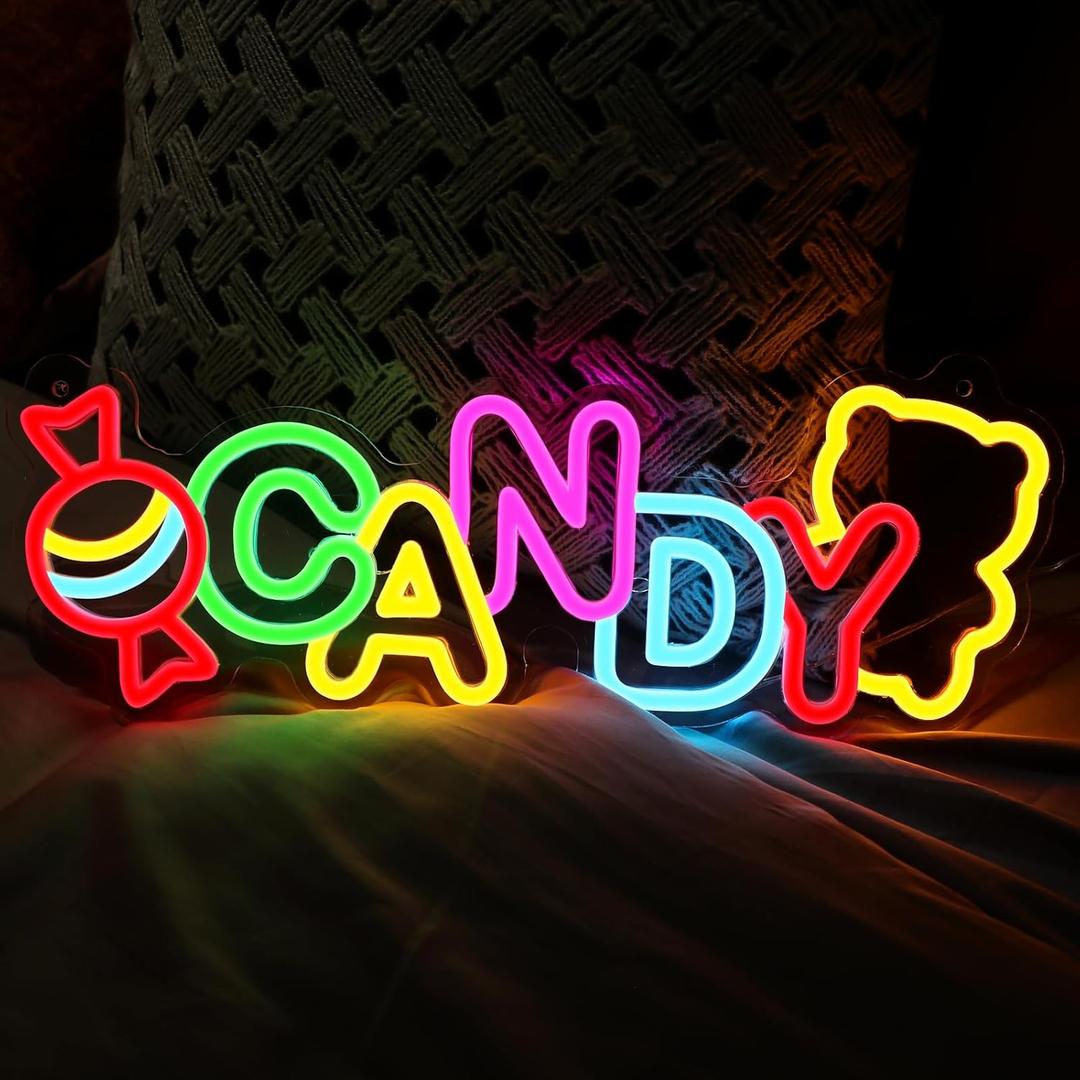 ATOLS Neon Candy Sign - Wall Decor, Battery/USB Powered, Perfect for Candy Shop, Cart Display, Parties & Home Decor