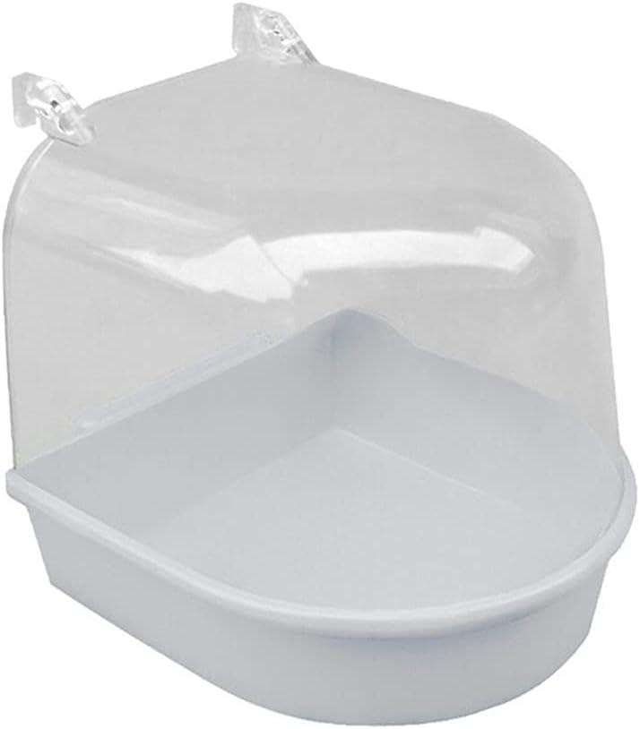 Plastic Bird Bathtub, Hanging Bird Bath Cage Transparent Bird Cleaning Box Parrot Bathing Cage, Cage Accessories Bird Supplies(White)