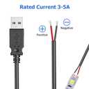 USB 2 Wire Pigtail Cable 20AWG USB 2.0 Male Plug 2pin Wire DIY Pigtail Cable 5V 5A Black USB DIY Connector Replacement Cable Cordwith Heat Shrink tubes-2pcs (1M)