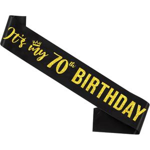 It’s My 70th Birthday Sash,70th Birthday Sash for Women,Glitter Letter 70th Birthday Sash for Girls,Happy 70th Birthday Party Decorations,Black and Gold