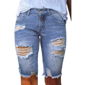 Sidefeel Women's Bermuda Shorts Raw Hem Summer Denim Pants Zimbaplatinum Jean Shorts, 10