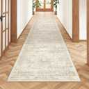 2x7 Runner Rug Non Slip, Thin Entryway Washable Rug for Entryway, Runners for Hallways, Low Pile Vintage Abstract Soft Rugs for Living Room, Kitchen, Bedroom(2'x7', Beige/Ivory)
