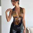 QJQ Women's Sexy Backless Open Back Tops Halter Deep V Neck Sleeveless Vest Tank Tops Going Out Party Clubwear (XS)