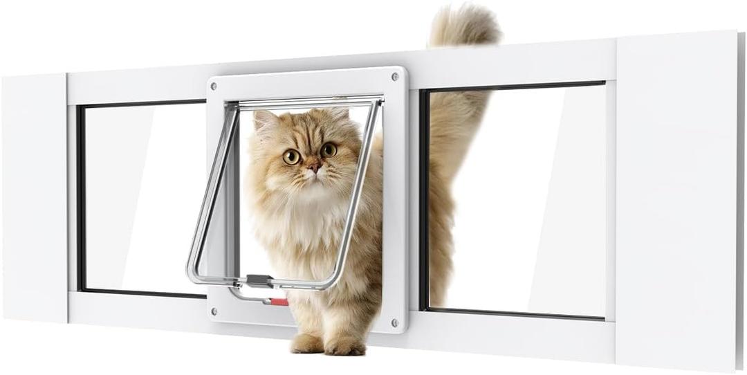 Aluminum Cat Door for Windows - Adjustable to Fit Window Width 32"-36", Quick-Fit Cat Door Window Insert, Magnetic Suction Design, Perfect for Cats