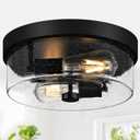 Black Flush Mount Ceiling Light Fixtures, 2-Light Ceiling Mount for Farmhouse with Seeded Glass Lampshade, Industrial Flush Mount Light Fixture Farmhouse for Hallway, Kitchen, Entryway and Foyer, Matte Black
