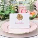 50 Pack Place Cards with Antique Gold Wax Seal Sticker, Name Cards for Table Setting, 4x3 inches Table Tent Card Stock Decor for Party, Wedding Dinner & Events (Pearlescent White)
