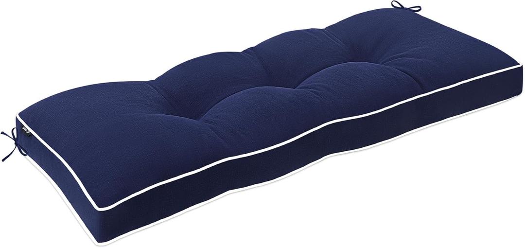Favoyard Outdoor Bench Cushion 42 x 16 Inch Water-Resistant & 3-Year Fade Resistant Patio Furniture Cushions Tufted Garden Seat Pads for Indoor/Outdoor Porch Sofa Settee Couch with Ties, Blue