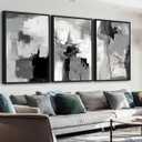 Large Framed Canvas Wall Art, Retro Grey Graffiti Pictures, 16"x24"x3, 16" X 24" X 3pcs Framed