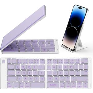 Samsers Bluetooth Foldable Keyboard, Wireless Portable Folding Keyboard, Full-Size Ultra-Slim Rechargeable Connect Up to 3 Devices for iOS Android Windows Phone Tablet and Laptop, Purple