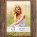 Icona Bay - 5x7 Chestnut Brown Picture Frame - Rustic Wood Pattern - Lightly Distressed Frame for Table Top Display or Wall Mount - Traditions Collection