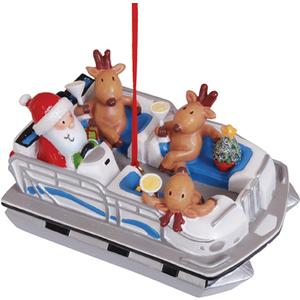 Cape Shore Santa and Reindeer in Pontoon Party Boat Christmas Tree Holiday Ornament Decoration