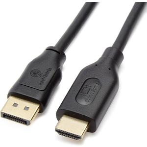 2 pack Amazon Basics DisplayPort to HDMI Cable, Uni-Directional, 4K@30Hz, 1920x1200, 1080p, Gold-Plated Connectors for Enhanced Picture Quality and Sound, 6 ft, Black